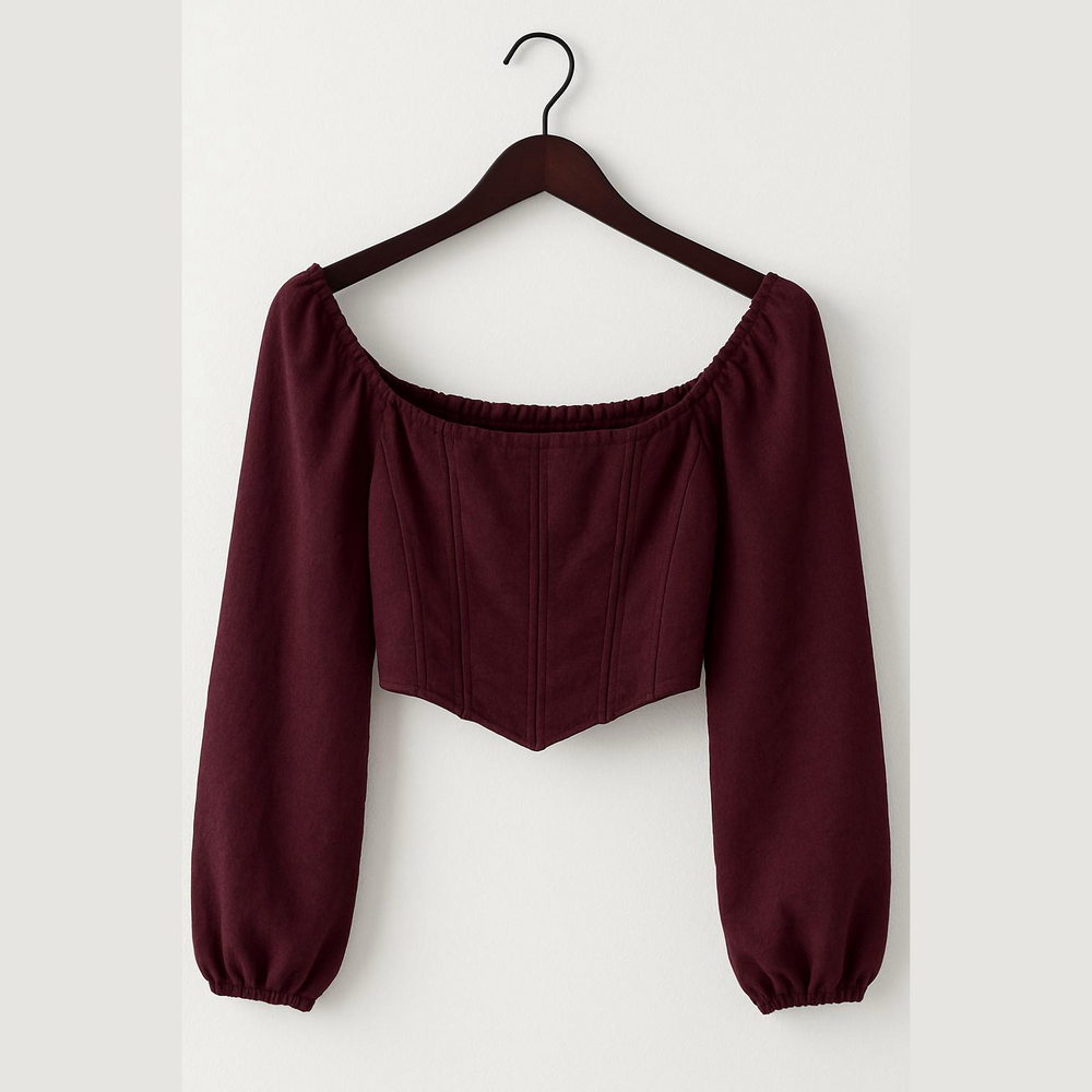 Purple Puff Sleeve Smocked Crop Blouse